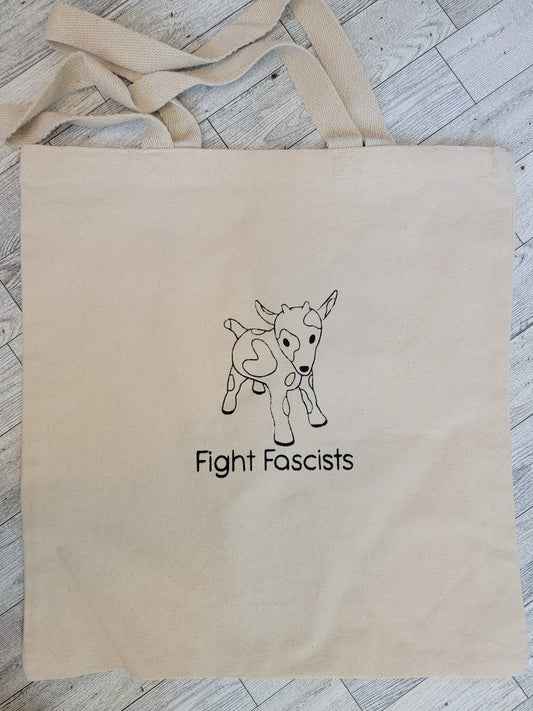 Fight Fascists Goat Screen Printed Canvas Tote Bag - Front Shot