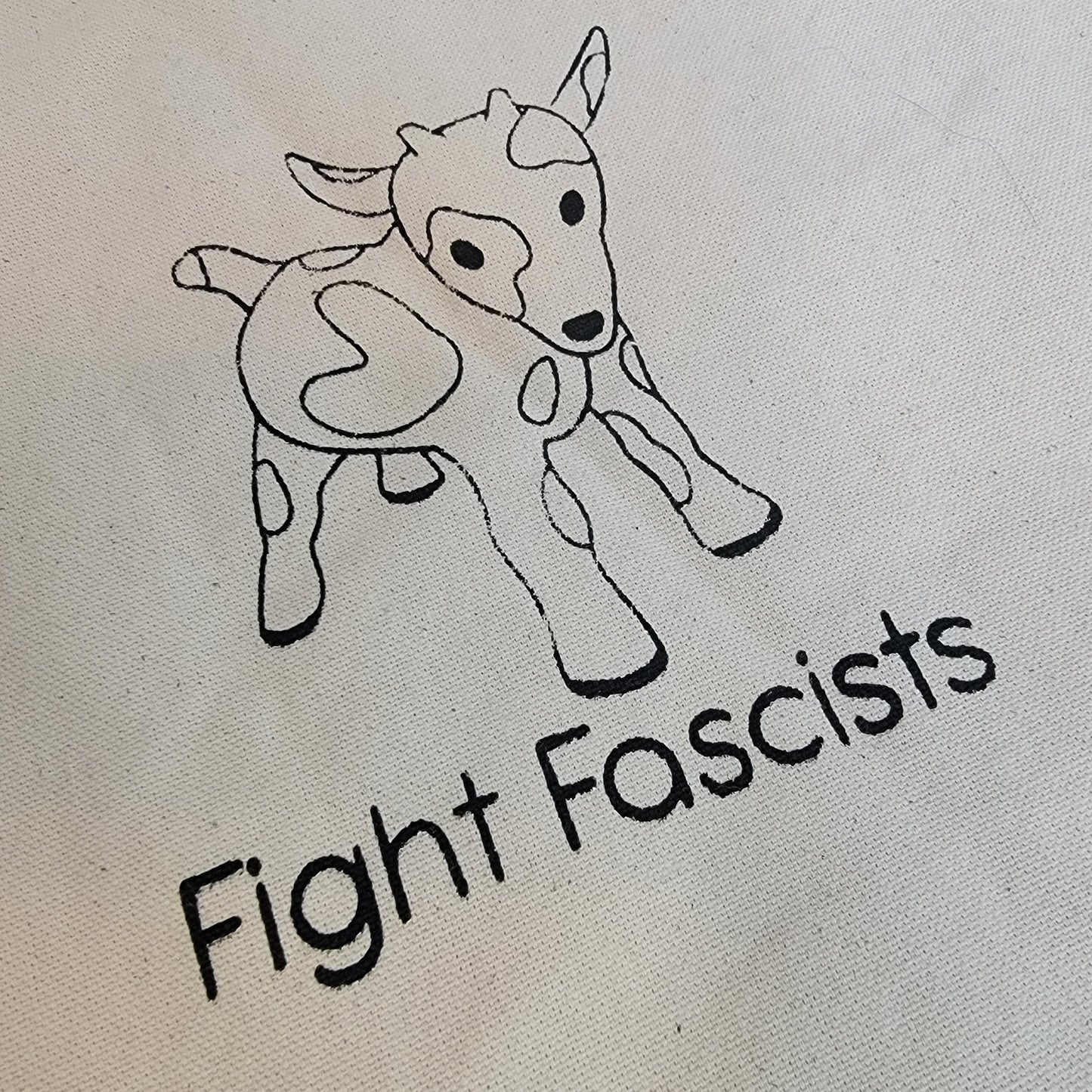 Fight Fascists Goat Screen Printed Canvas Tote Bag - Print Shot