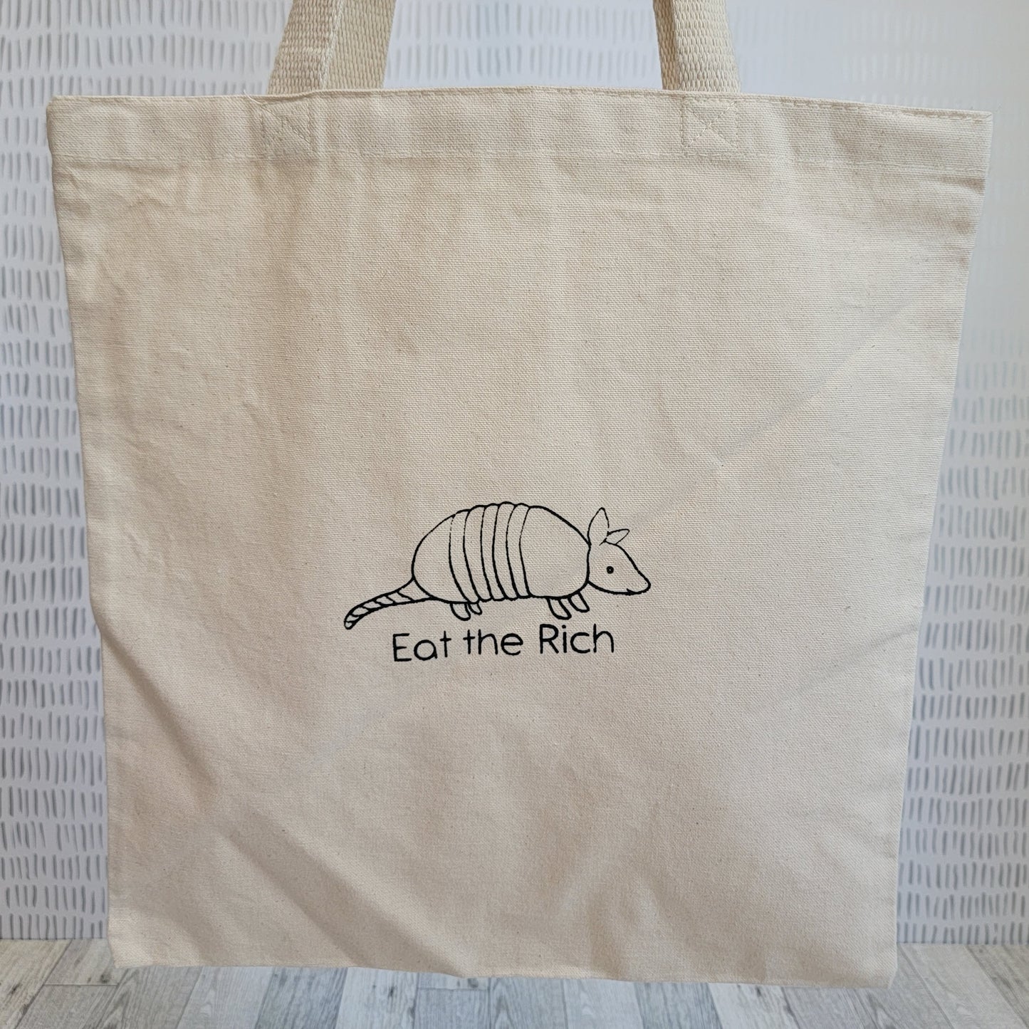 Eat the Rich Armadillo Screen Printed Canvas Tote Bag - Front Shot