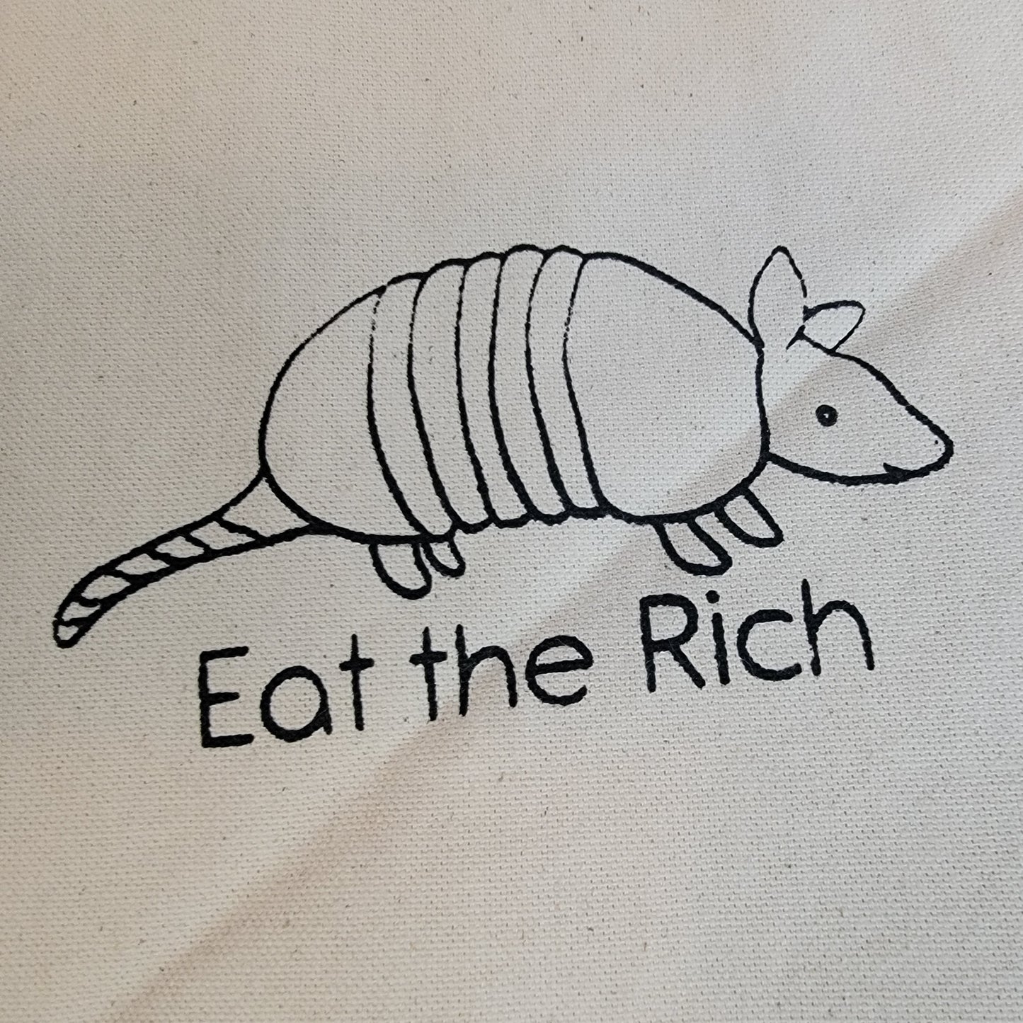 Eat the Rich Armadillo Screen Printed Canvas Tote Bag - Print Shot