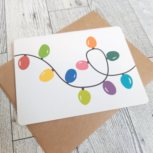 String of Lights Handmade Greeting Card - Recycled Paper and Kraft Envelop - Overhead Shot 2