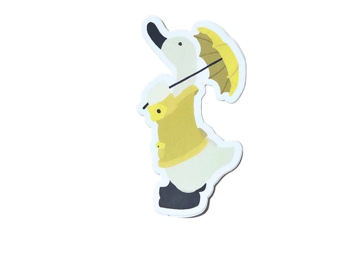 Duck in a Yellow Rain Coat with Umbrella Sticker