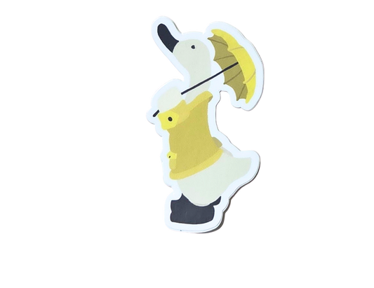 Duck in a Yellow Rain Coat with Umbrella Sticker